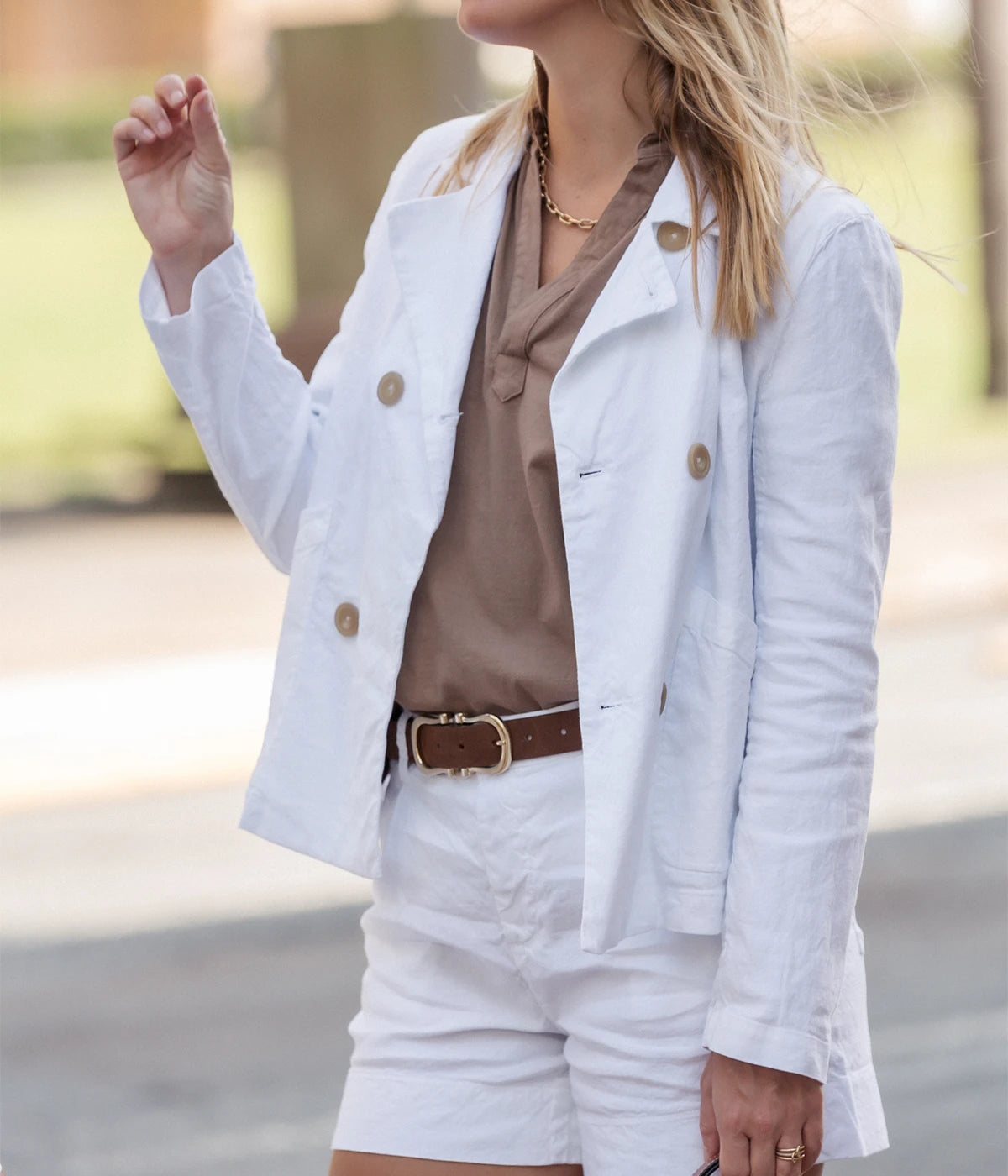 Mini Belfast English Peacoat in White Performance Linen