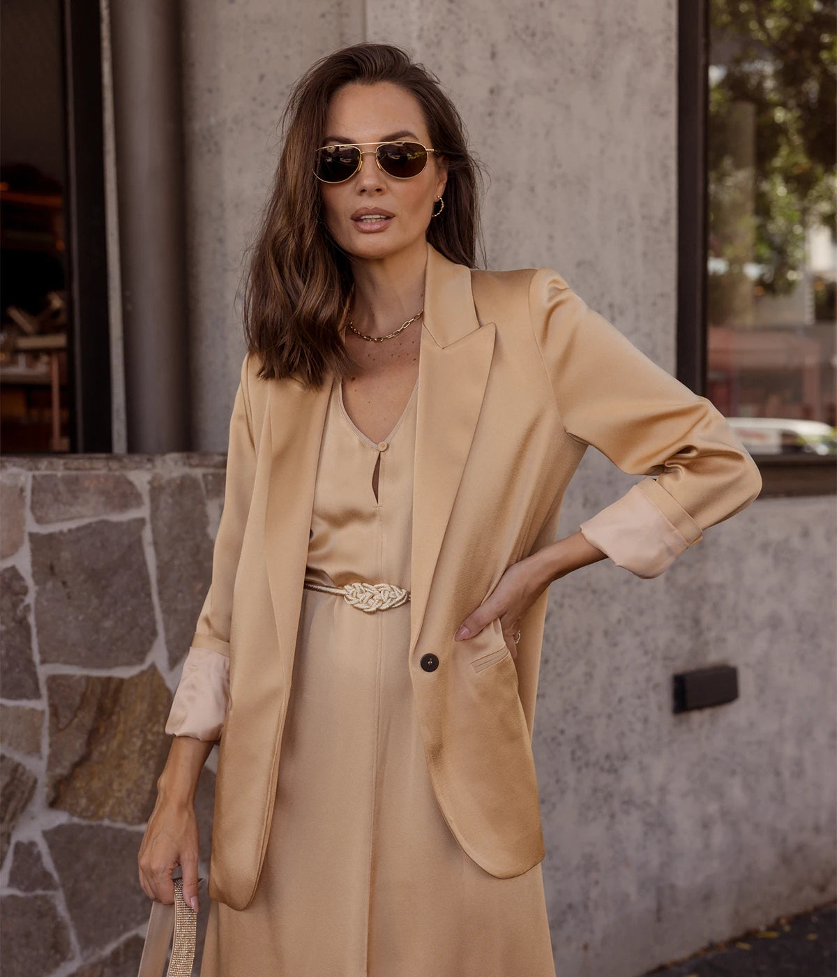 Envers Satin Shiny Kaftan Dress In Paglierino