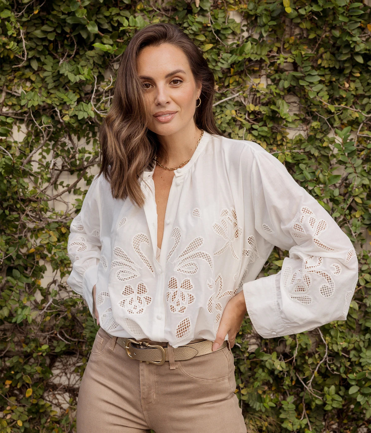 Lunamaris Embroidery Voile Bohemian Shirt In Avorio