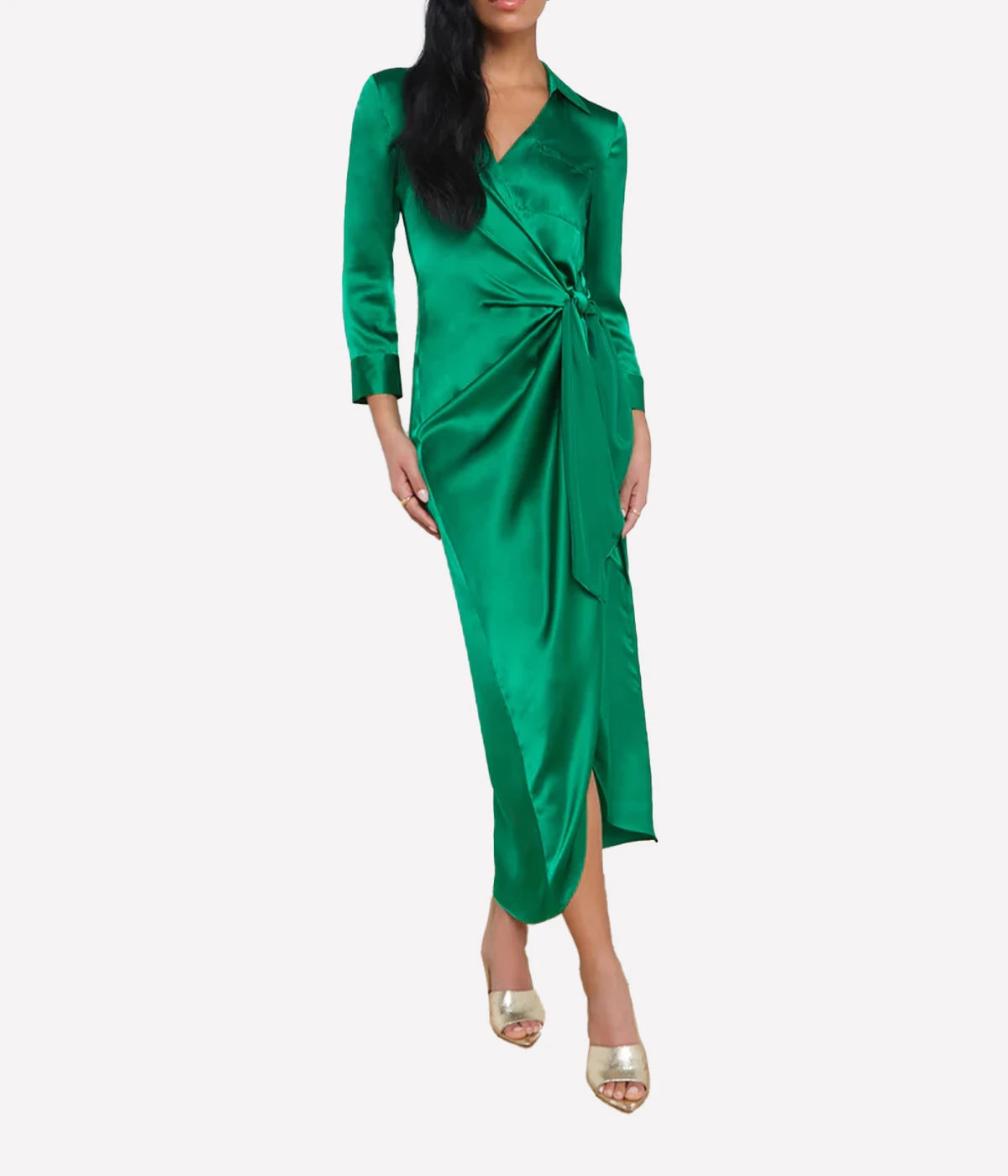 Kadi Long Wrap Dress in Sea Green