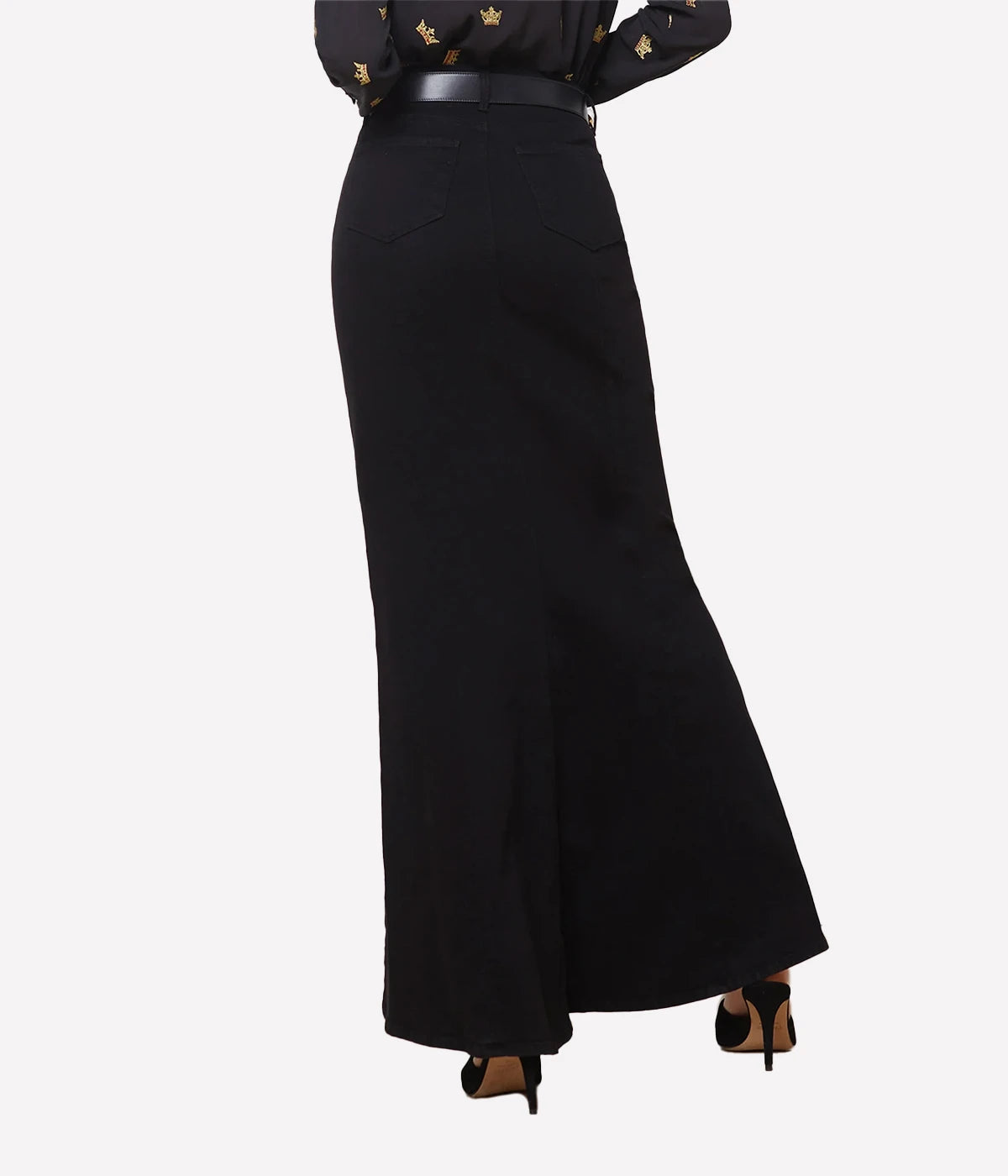 Kailani Mermaid Denim Skirt in Saturated Black