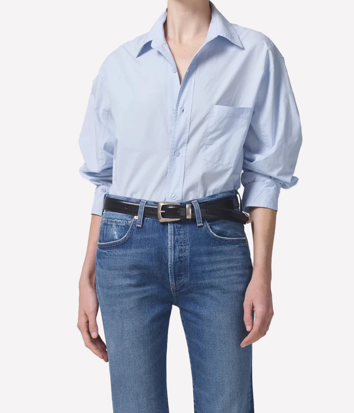 Mary Woven Denim Button Up Dress in Vintage Stonewashed Indigo