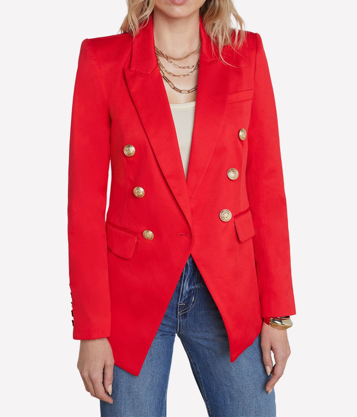 Kendi Long Double Breasted Blazer in High risk Red