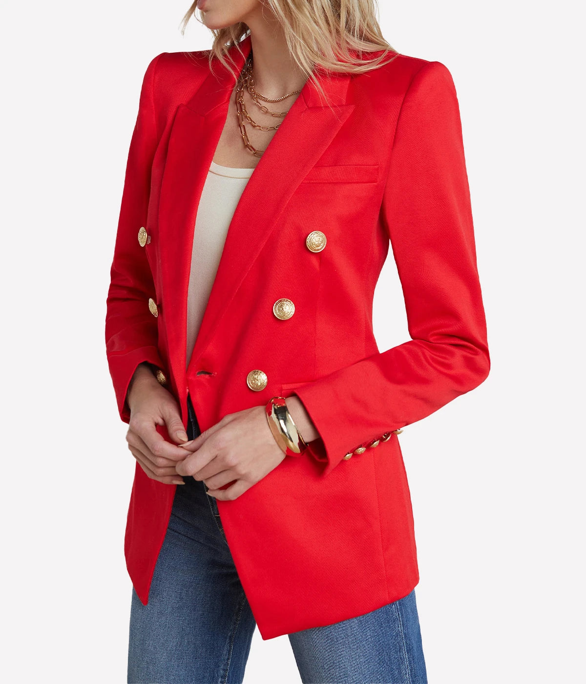 Kendi Long Double Breasted Blazer in High risk Red