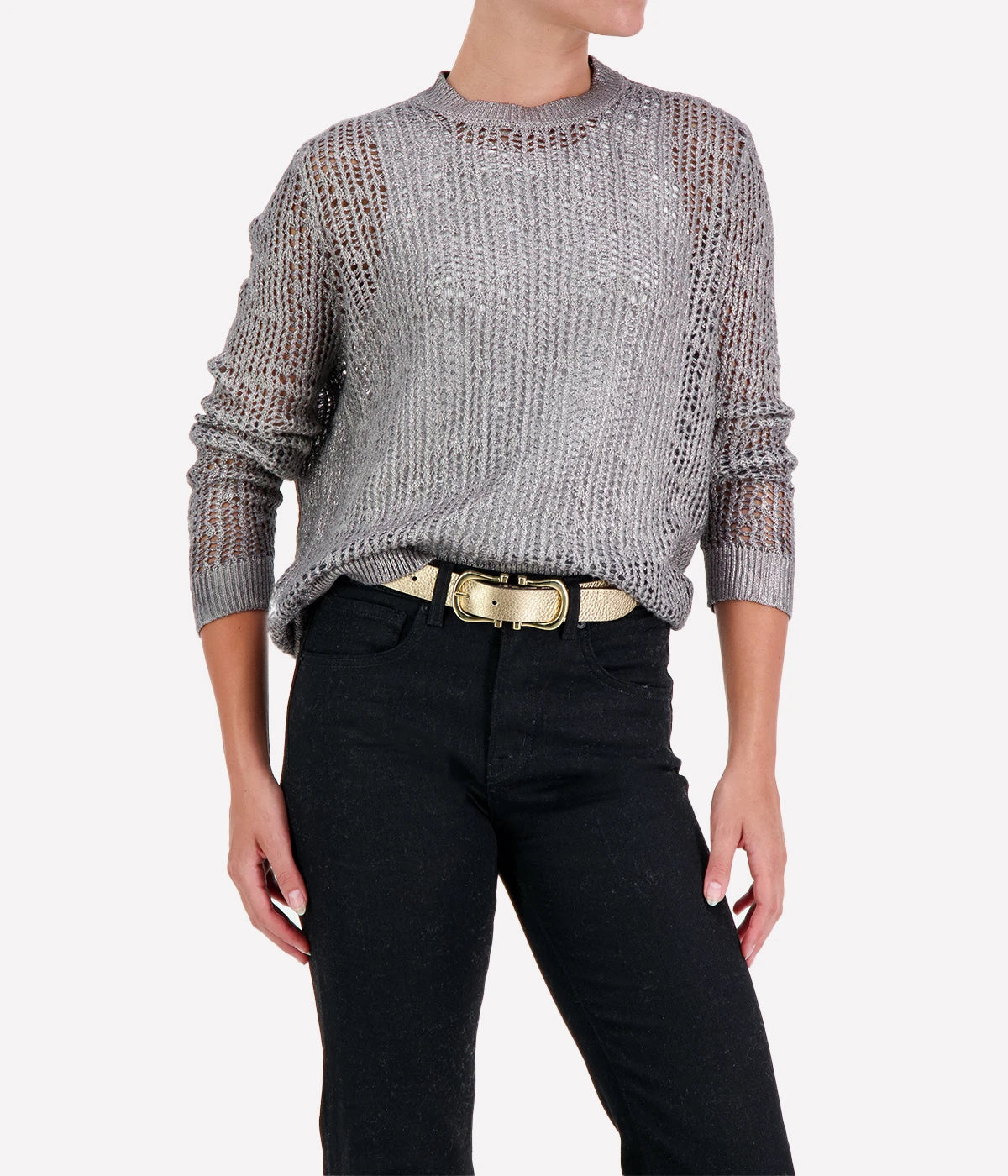 Laminated Net Stitch Round Neck in Huskey