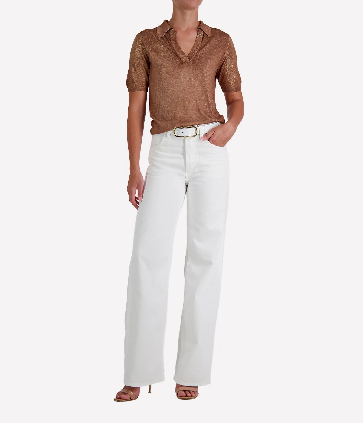 Laminated Polo Neck Pullover in MOKA