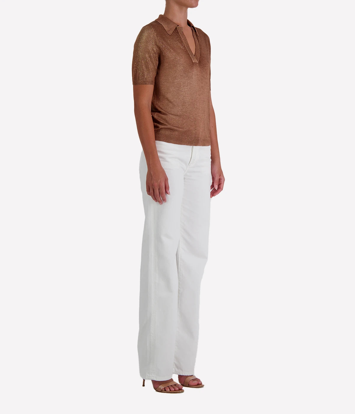 Laminated Polo Neck Pullover in MOKA