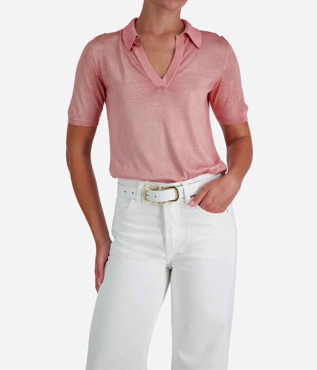 Laminated Polo Neck Pullover in SALE ROSA