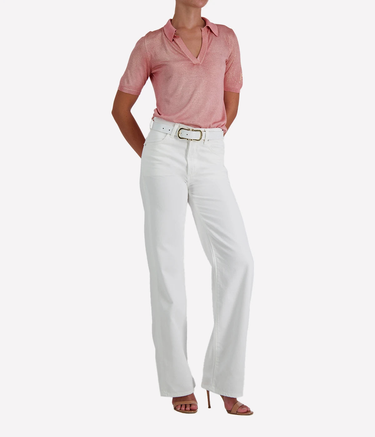 Laminated Polo Neck Pullover in SALE ROSA