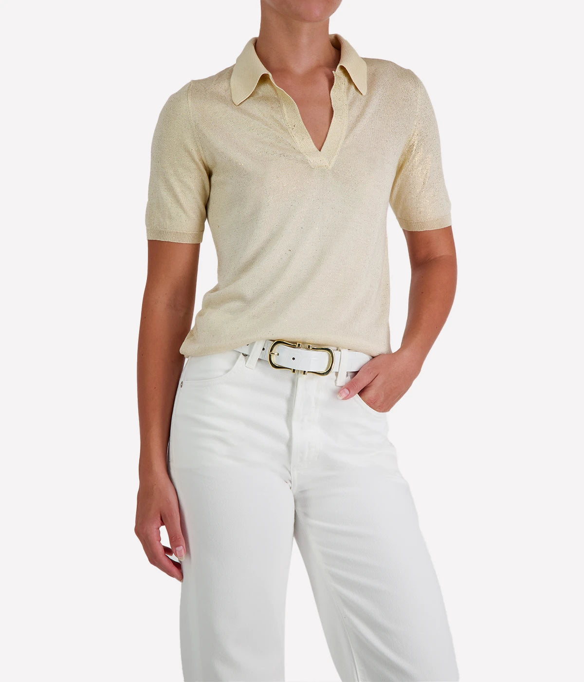 Laminated Polo Neck Pullover in VANILLA