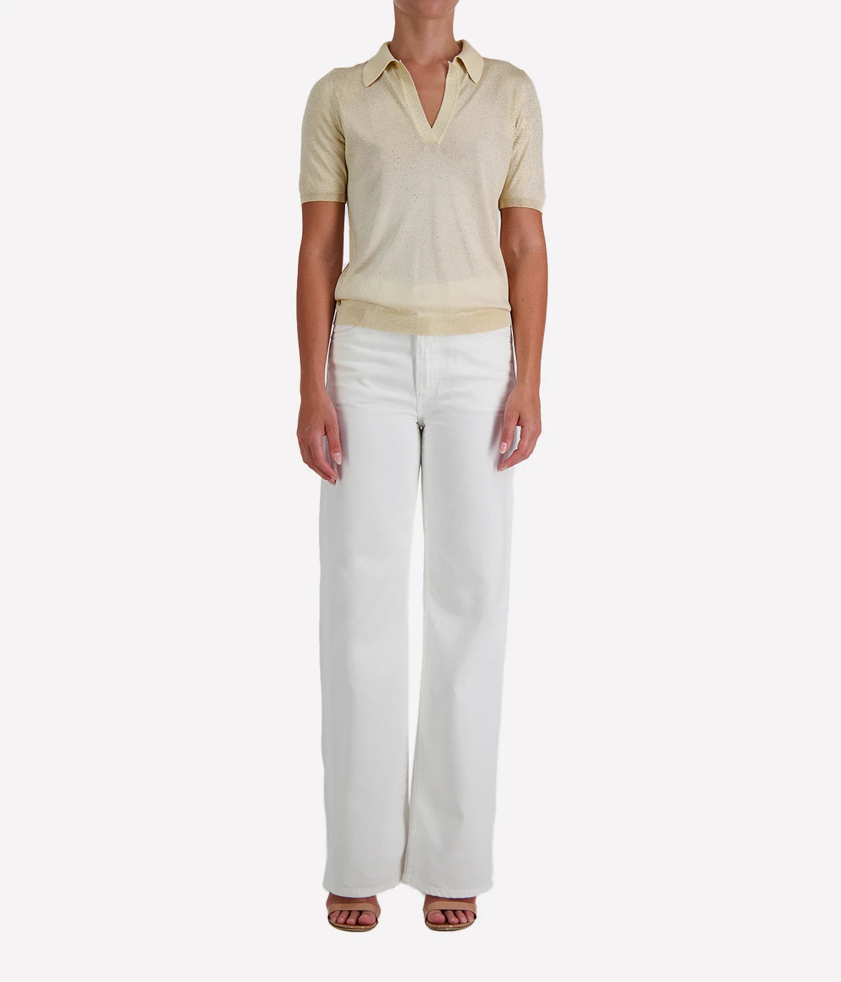 Laminated Polo Neck Pullover in VANILLA