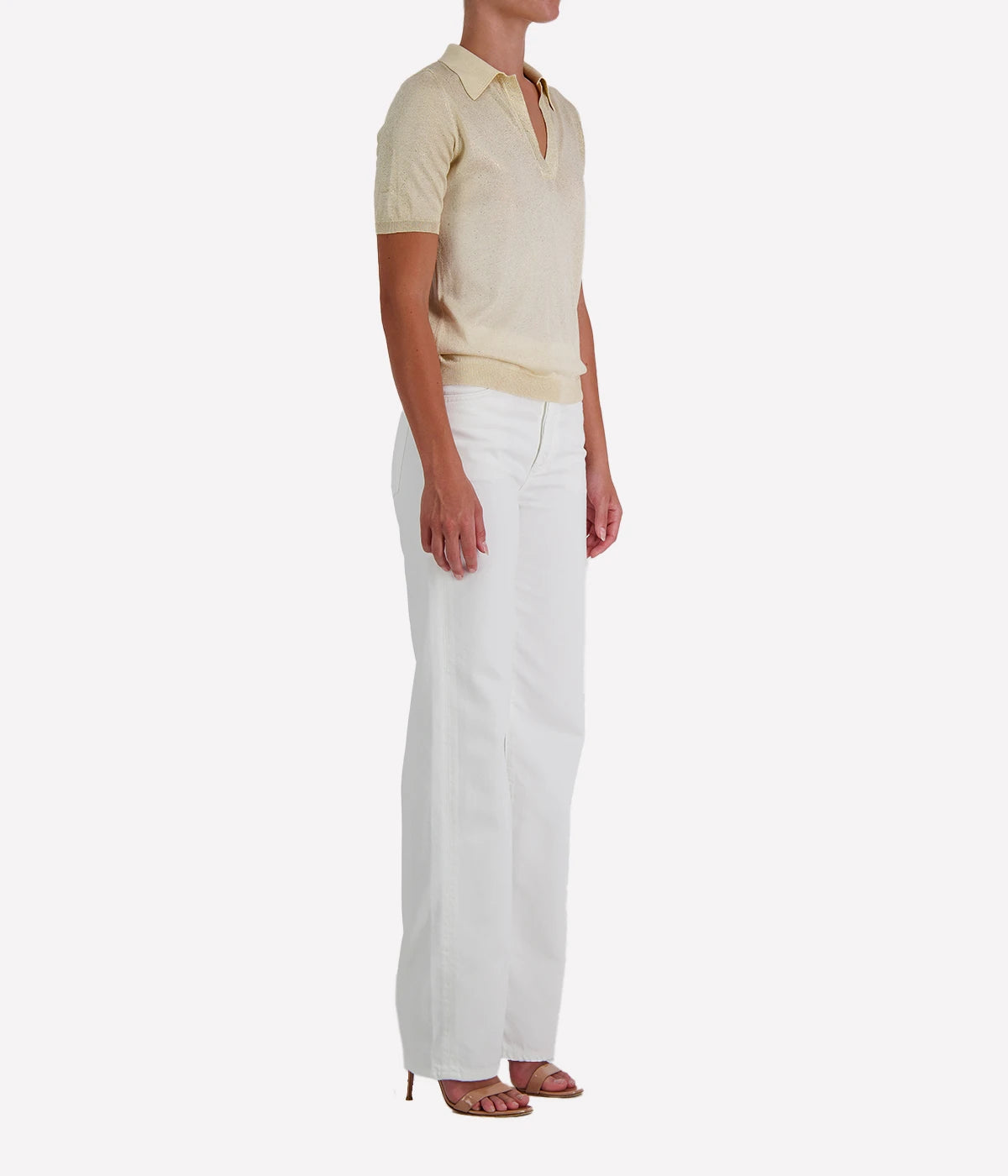 Laminated Polo Neck Pullover in VANILLA