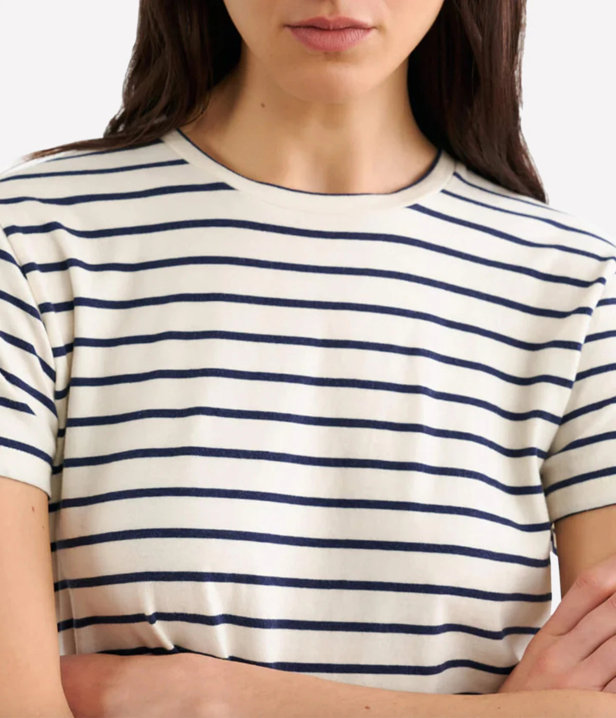 Lana Crewneck Tee in Natural Navy Stripe