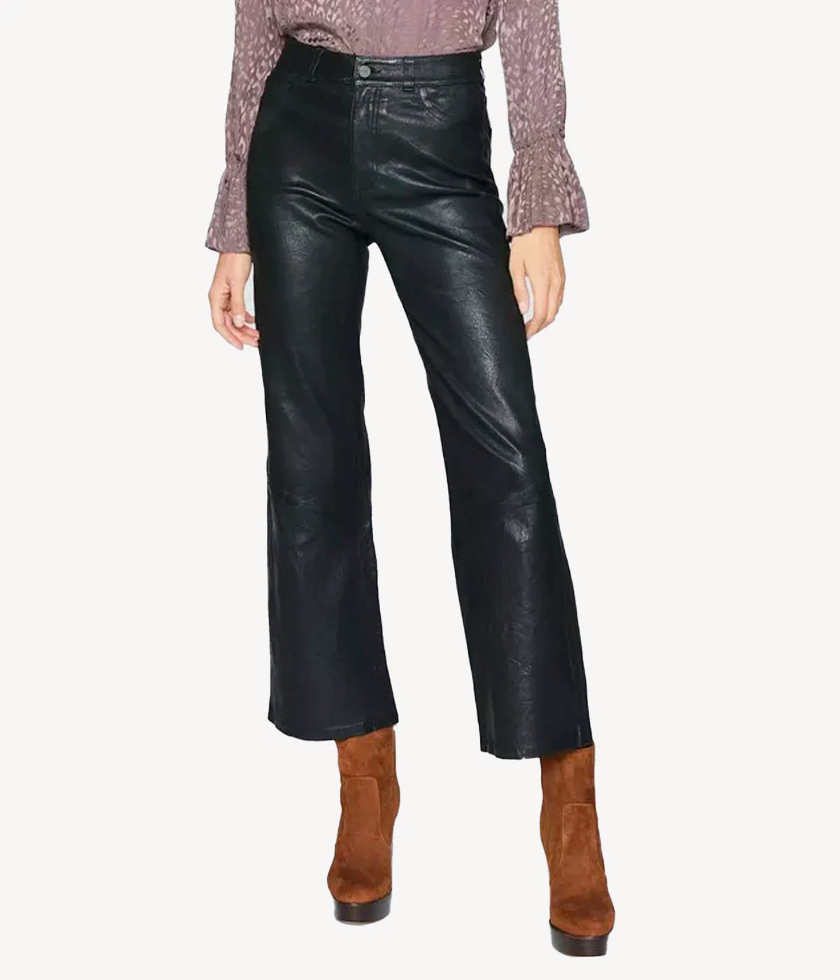 Paige Leenah pants in buttery leather with a slight flare detail, cropped cut, and a wide-leg silhouette.