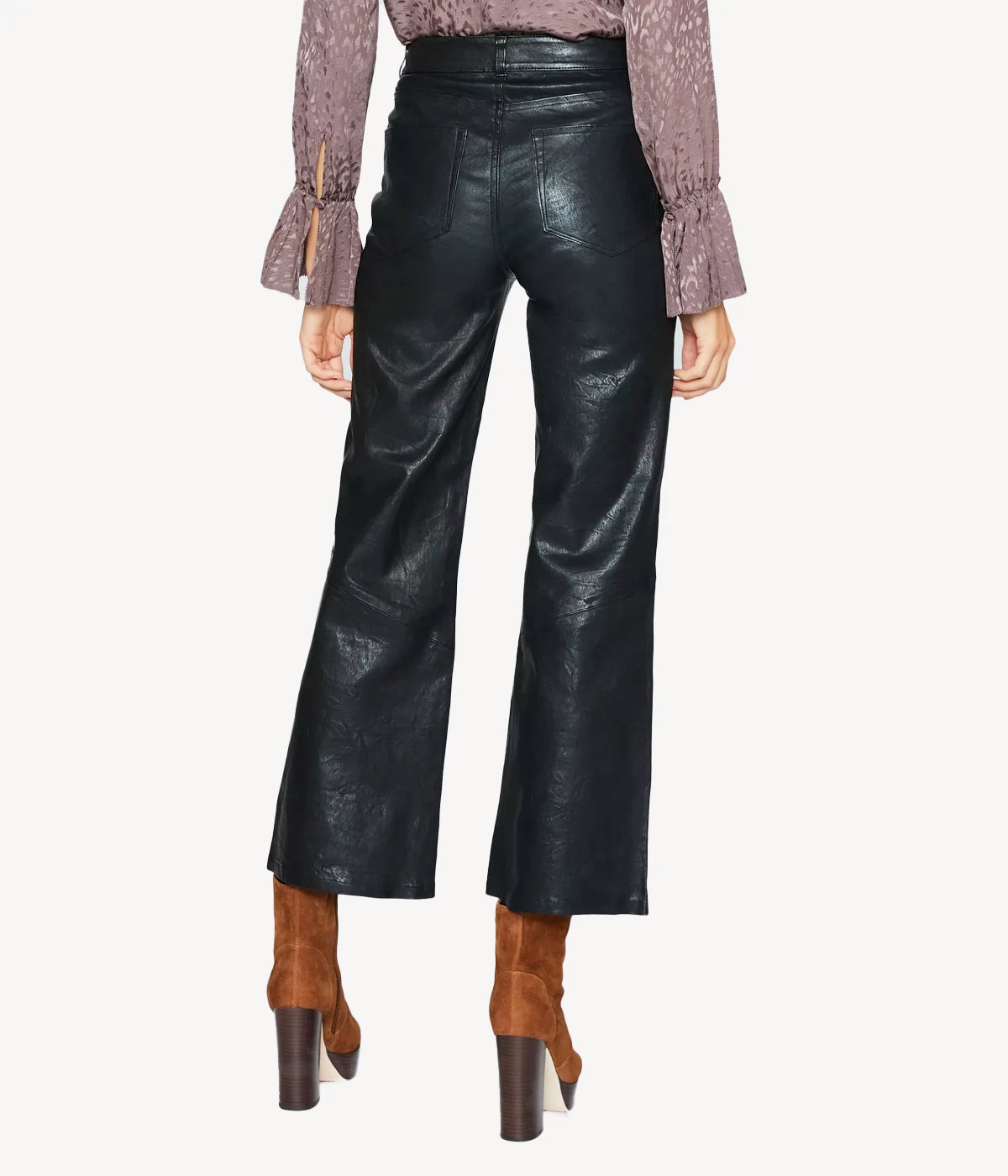 Paige Leenah pants in buttery leather with a slight flare detail, cropped cut, and a wide-leg silhouette.