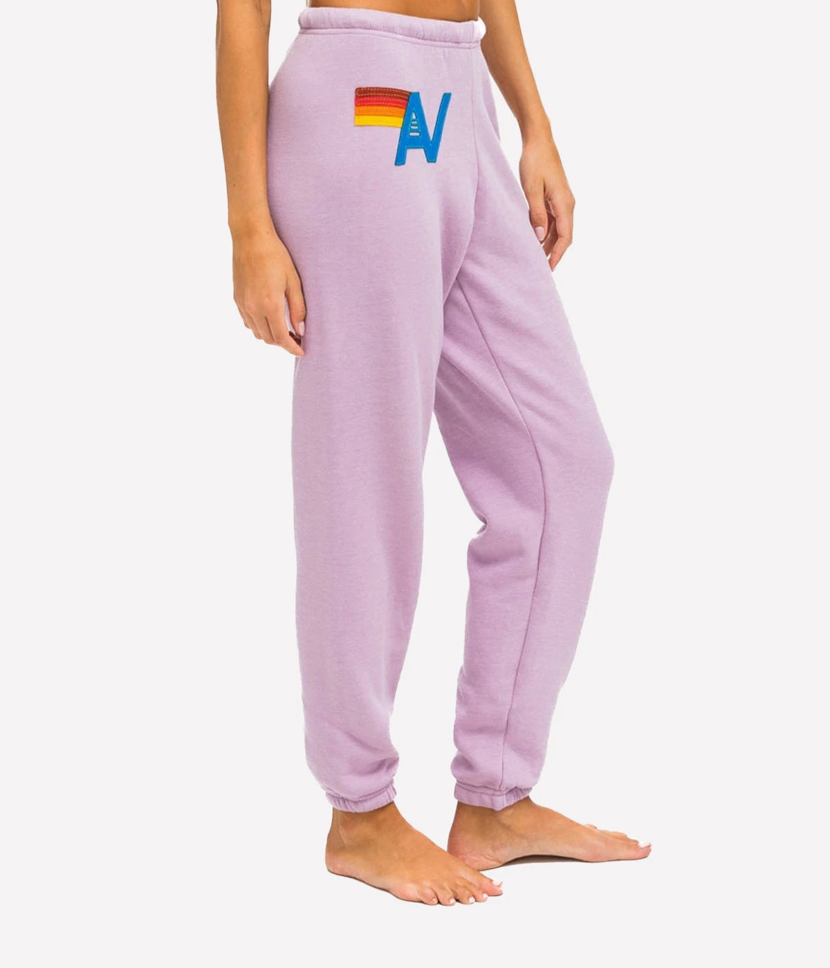 A pair of Aviator Nation sweatpants in a vintage-inspired tri-blend fabric, showcasing their soft texture and relaxed fit.