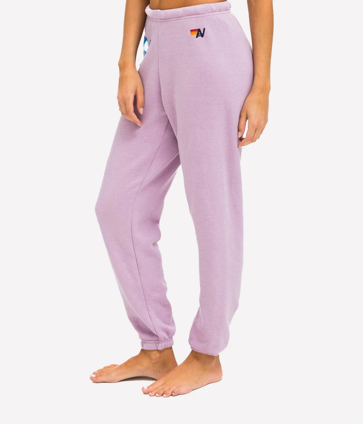 A pair of Aviator Nation sweatpants in a vintage-inspired tri-blend fabric, showcasing their soft texture and relaxed fit.