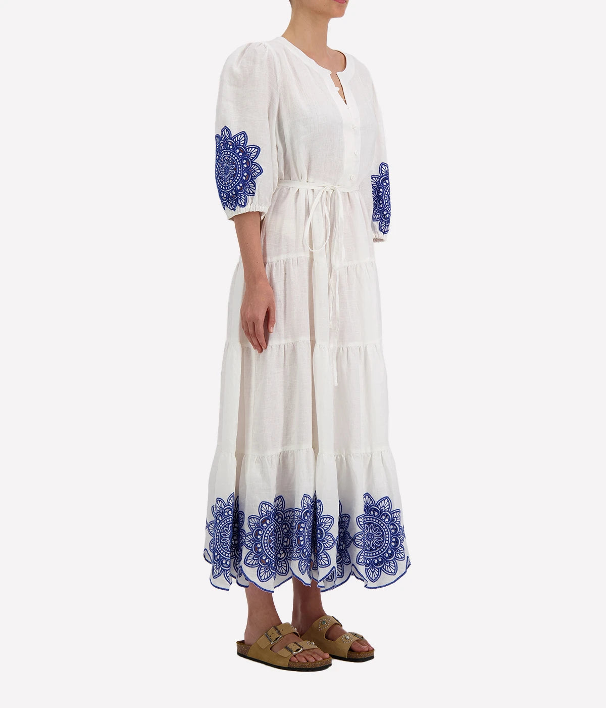 Long Daisy Dress in White & Blue