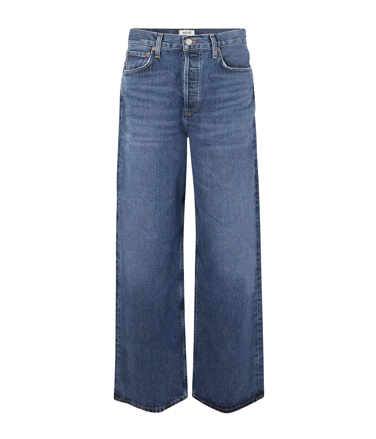 Low Slung Baggy Jean in Blue, featuring a relaxed, oversized fit with a classic blue denim wash and a laid-back, casual style.