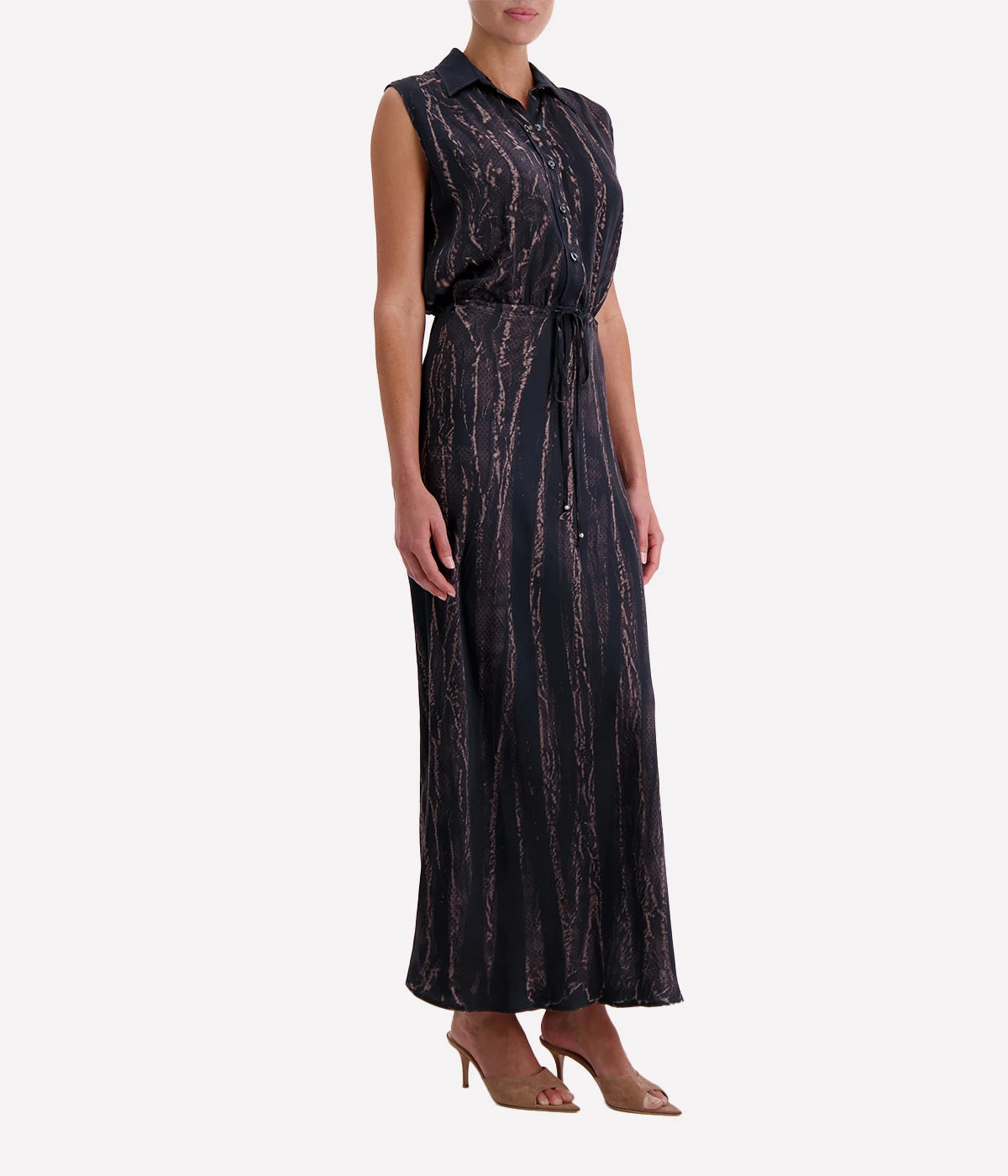 Sleeveless Maxi Shirt Dress in Black Snake