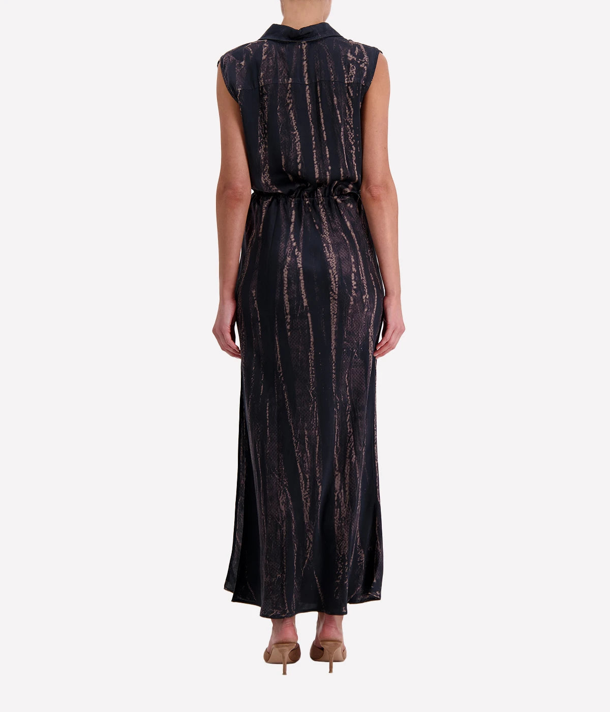 Sleeveless Maxi Shirt Dress in Black Snake