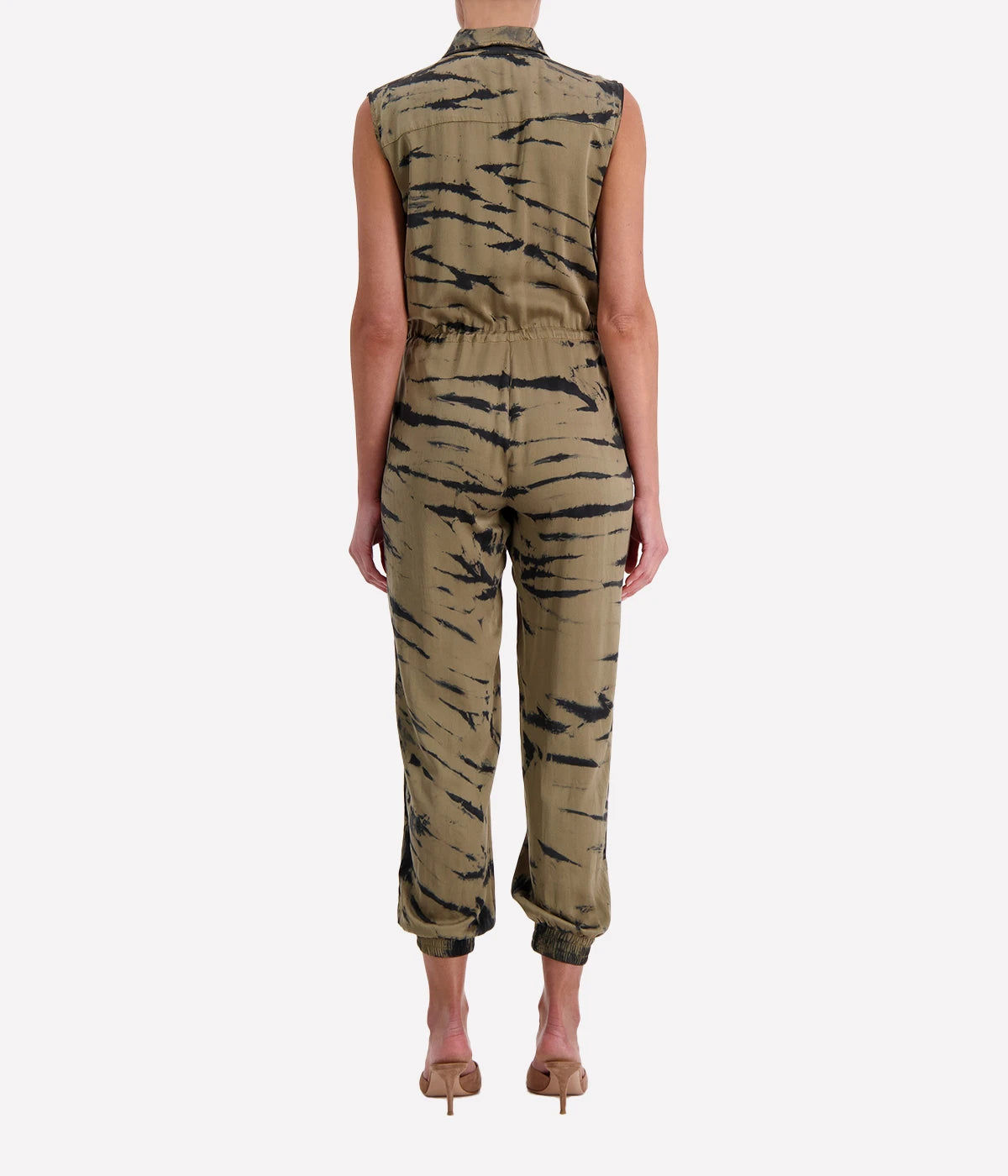Sleeveless Button Front Jumpsuit in Safari Tiger