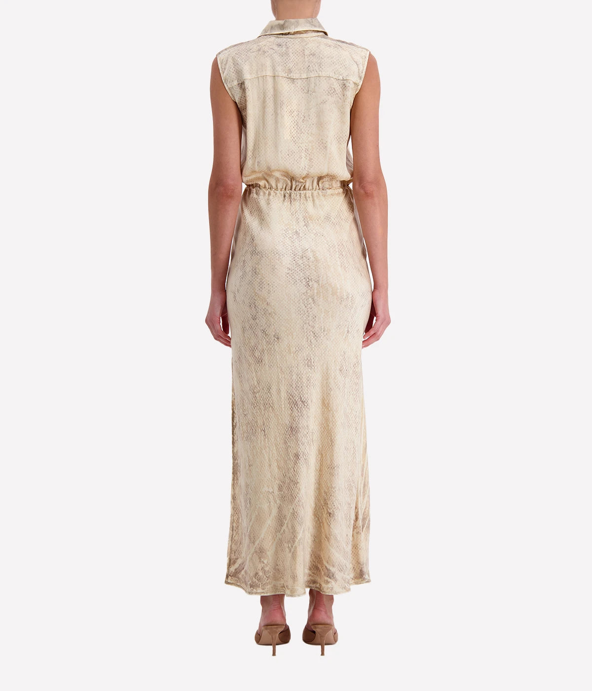Sleeveless Maxi Shirt Dress in Brown Khaki Snake