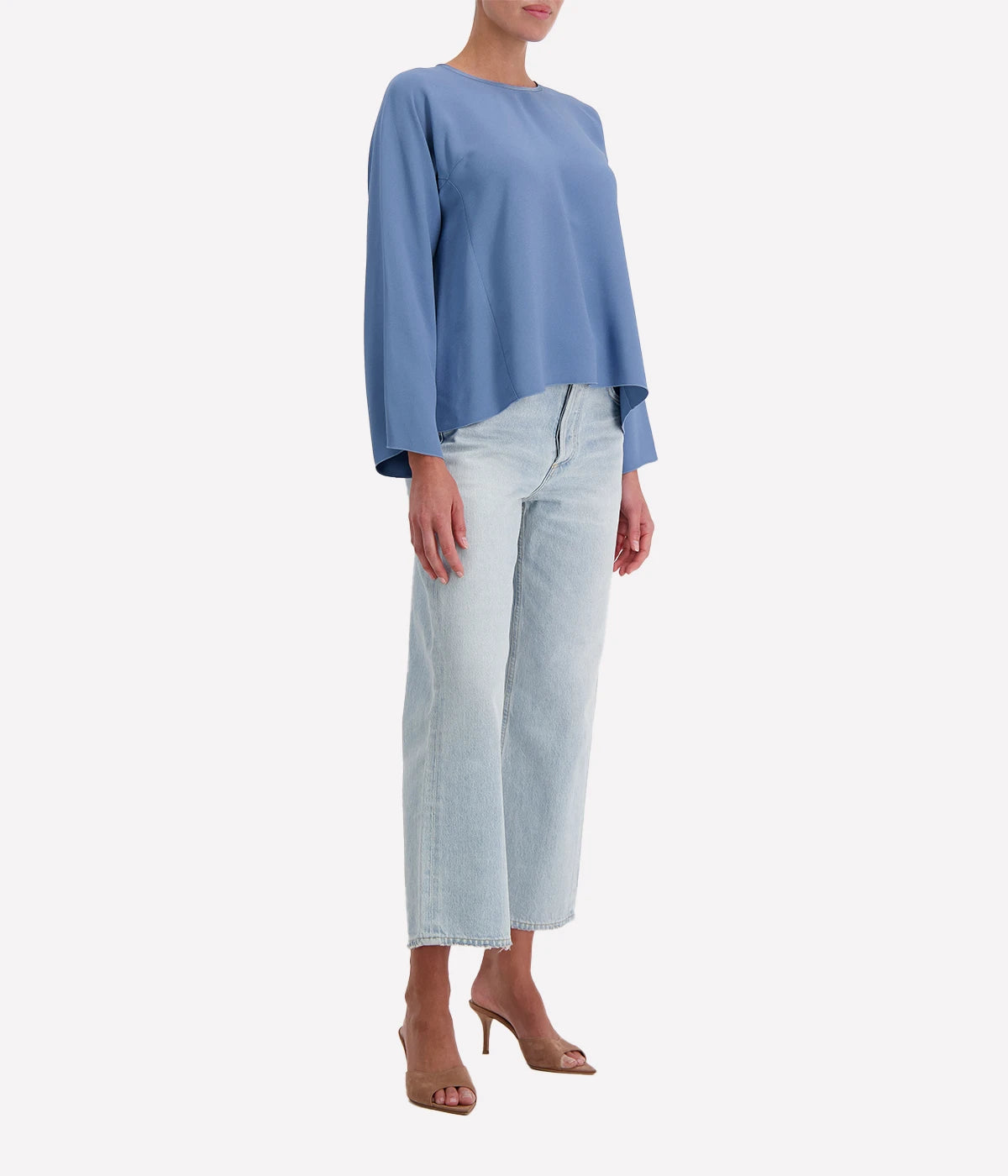 Matte anvers satin top in ceruleo