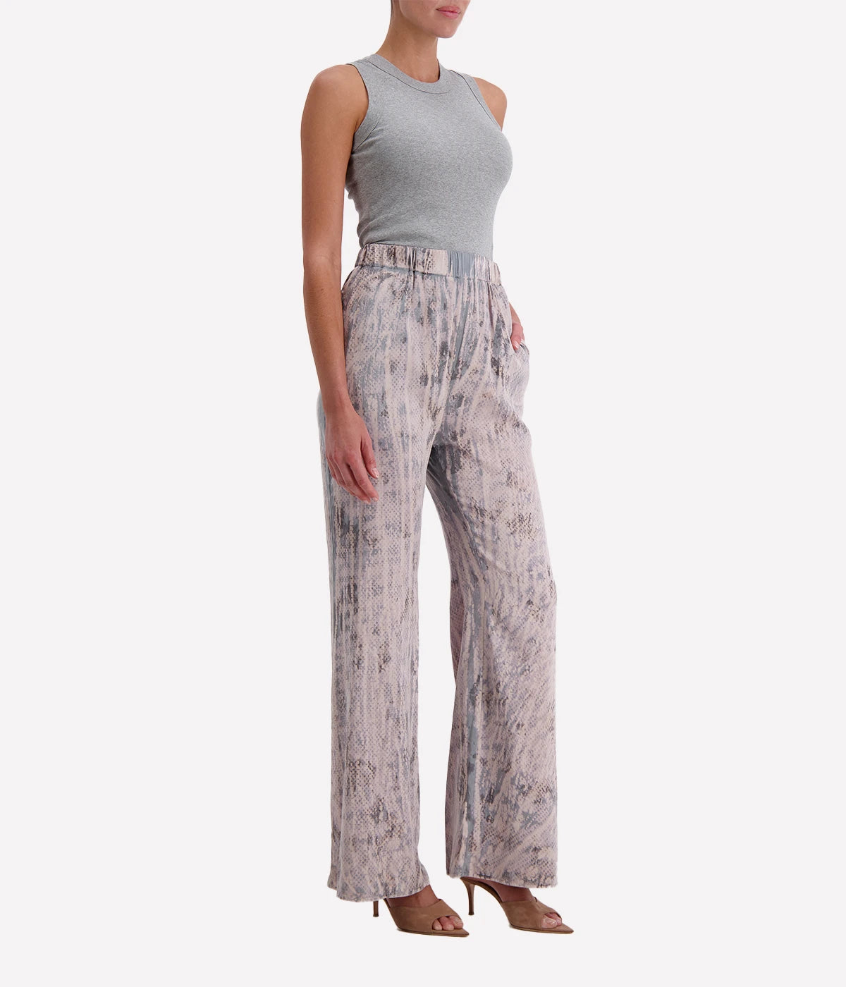 High Waist Wide Leg Pant in Pink Snake