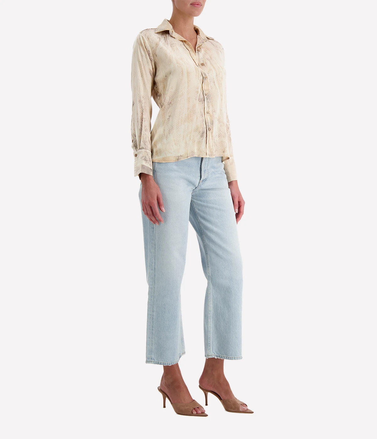Long Sleeve Button Shirt in Brown Khaki Snake