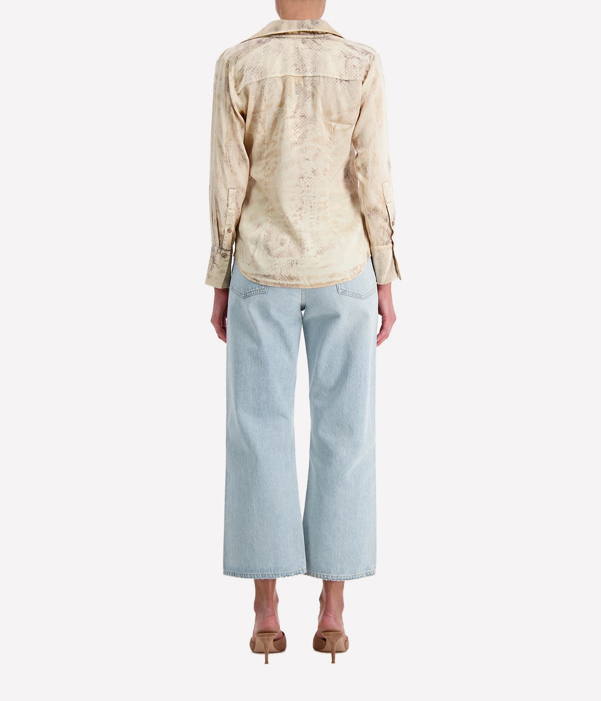 Long Sleeve Button Shirt in Brown Khaki Snake