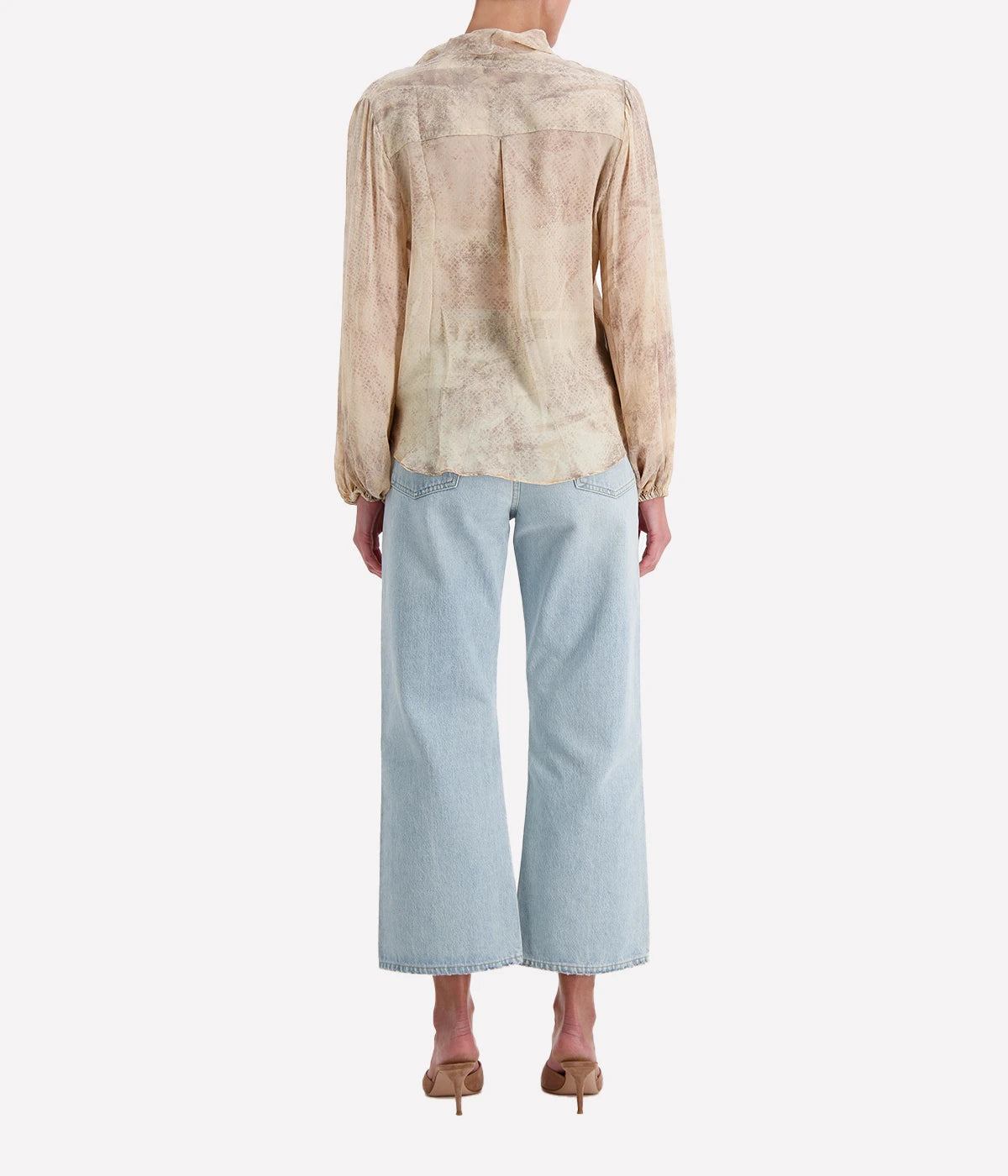 Knot Top In Washed Double Georgette in Brown Khaki Snake