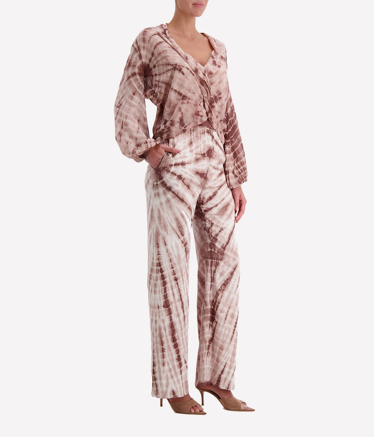 High Waist Wide Leg Pant in Mocha Spiral