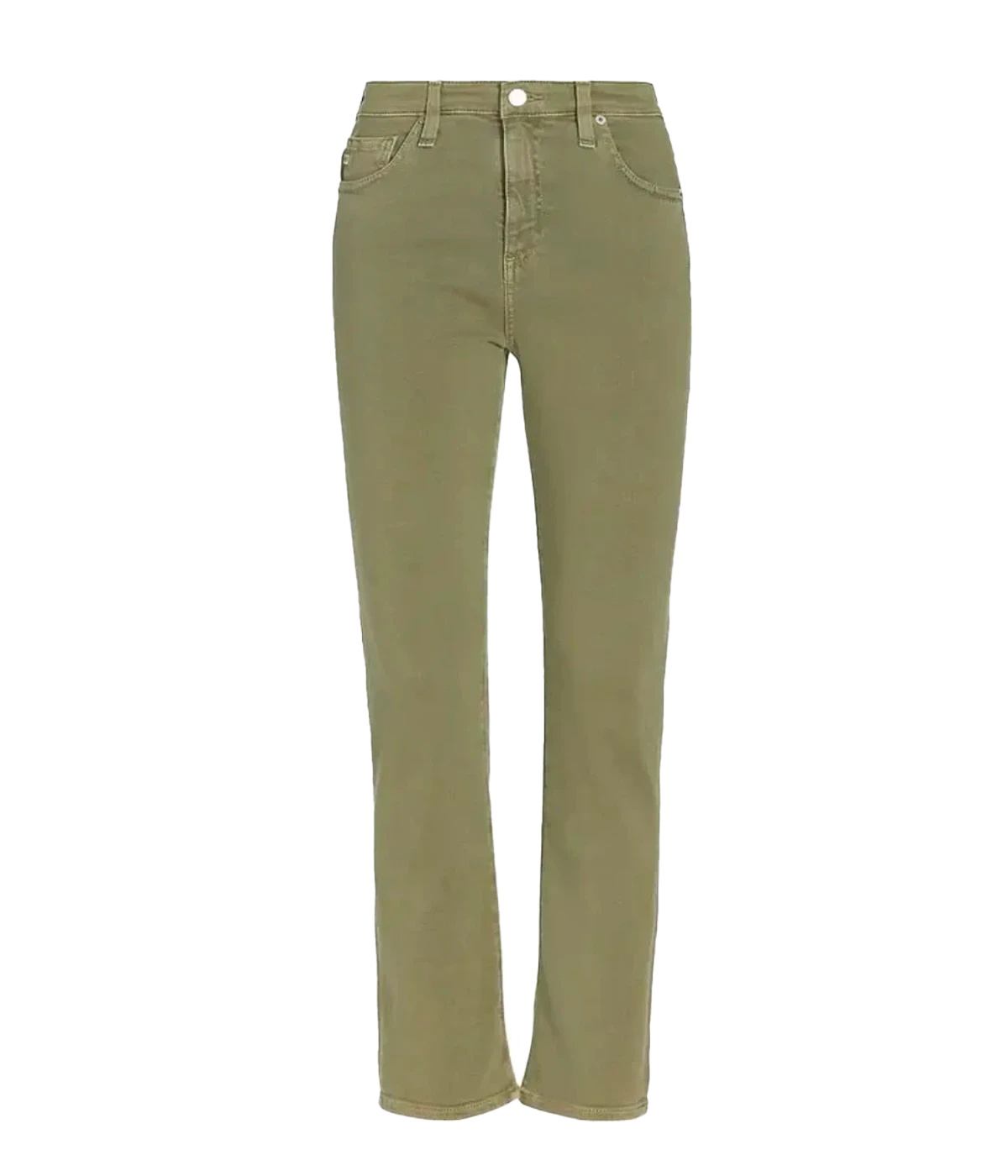 ALT Text: High-rise cropped straight-leg jeans in muted green (Sulfur Dried Rosemary), crafted from soft stretch denim for a comfortable, sleek fit.
