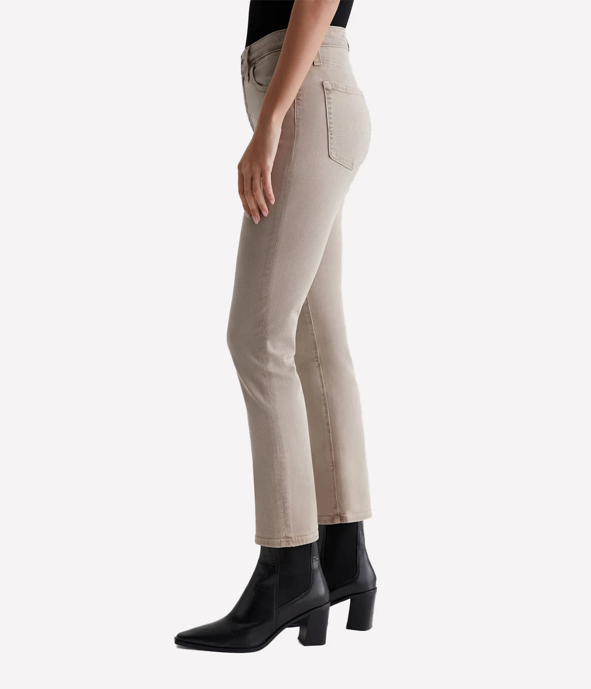 Cropped slim straight jeans in a taupe hue, featuring a high-rise waist and stretch denim for a flattering and comfortable fit.