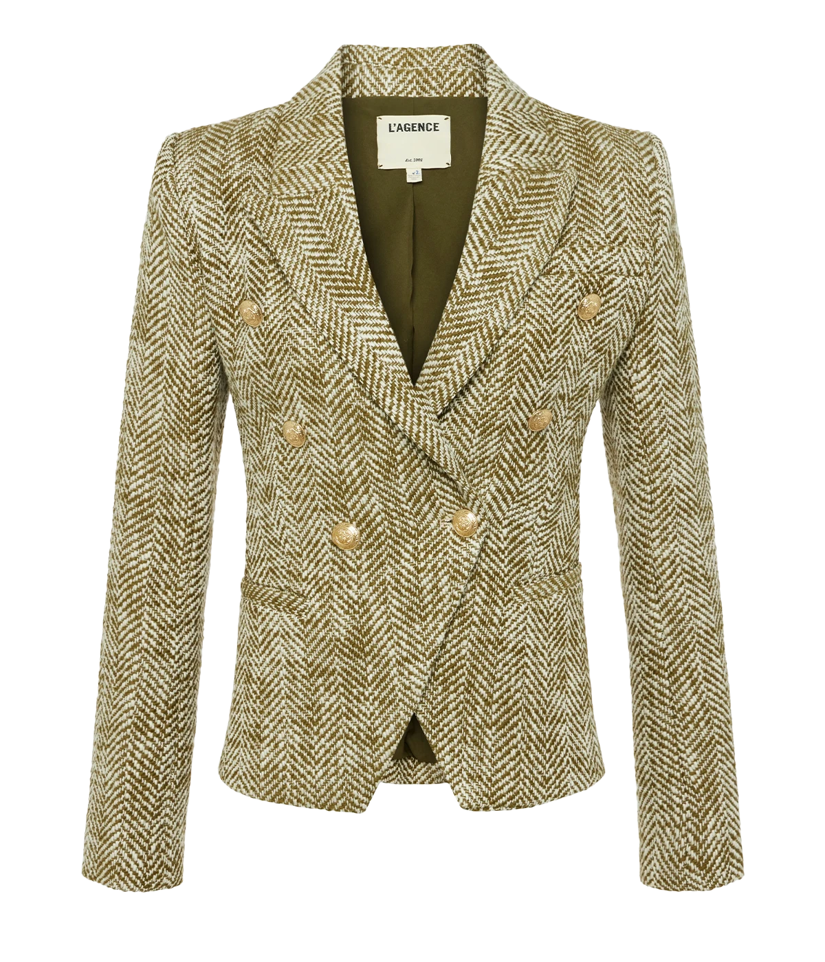 Marie Double Breasted Blazer in Army Ecru Herringbone