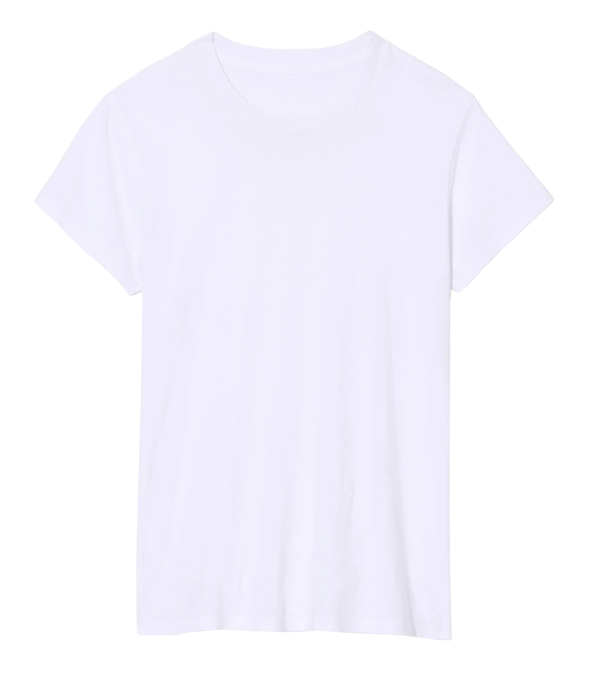 ALT Text: White slim-fit crewneck tee with a high collar and vintage-pitched sleeves.