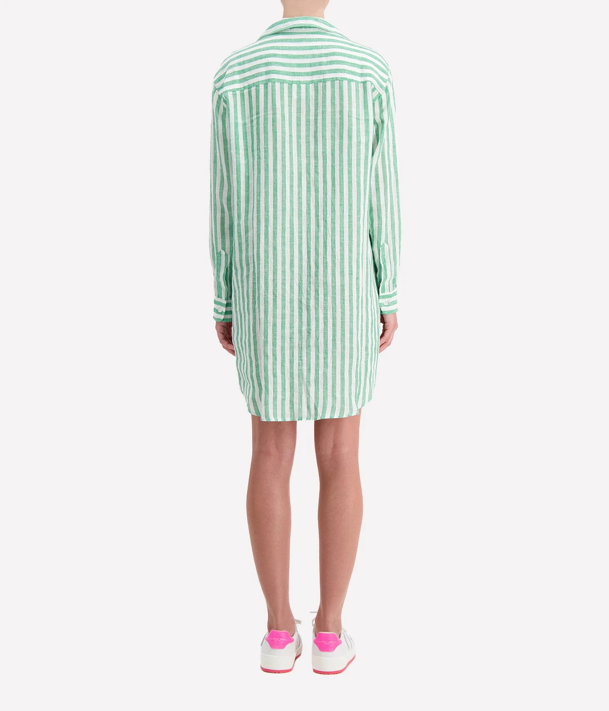 Mary Classic Shirtdress in Green Stripe Classic Linen