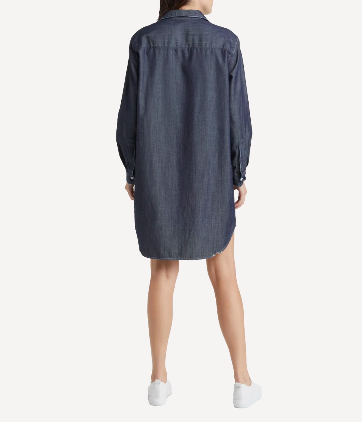 Mary Woven Button Up Dress in Distressed Rinse Denim