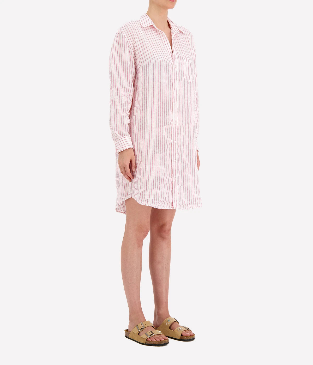 Mary Classic Shirtdress in Pink Stripe Classic Linen