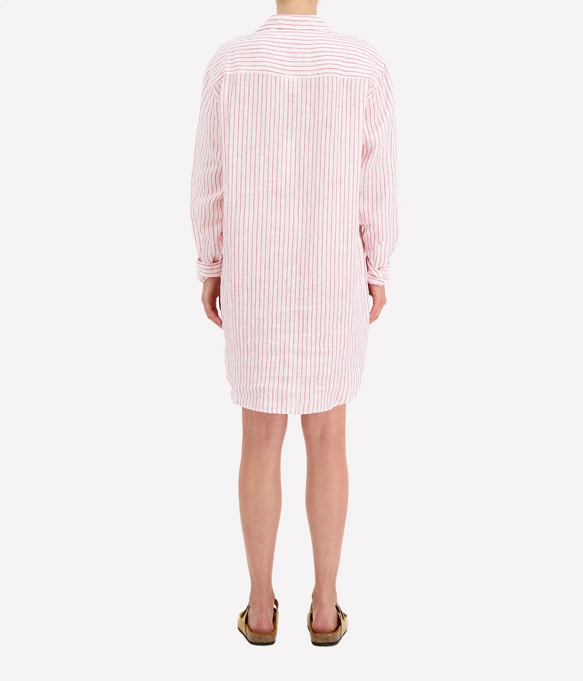 Mary Woven Button Up Dress in Pink Stripe