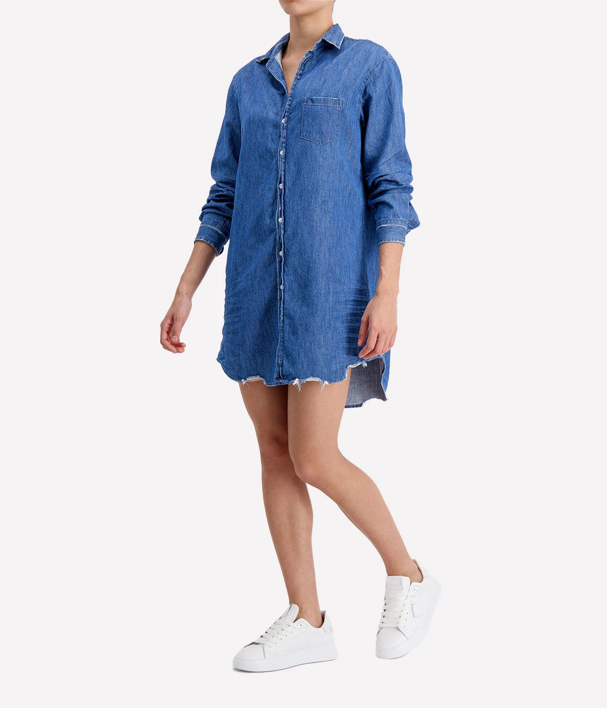 Mary Woven Denim Button Up Dress in Vintage Stonewashed Indigo