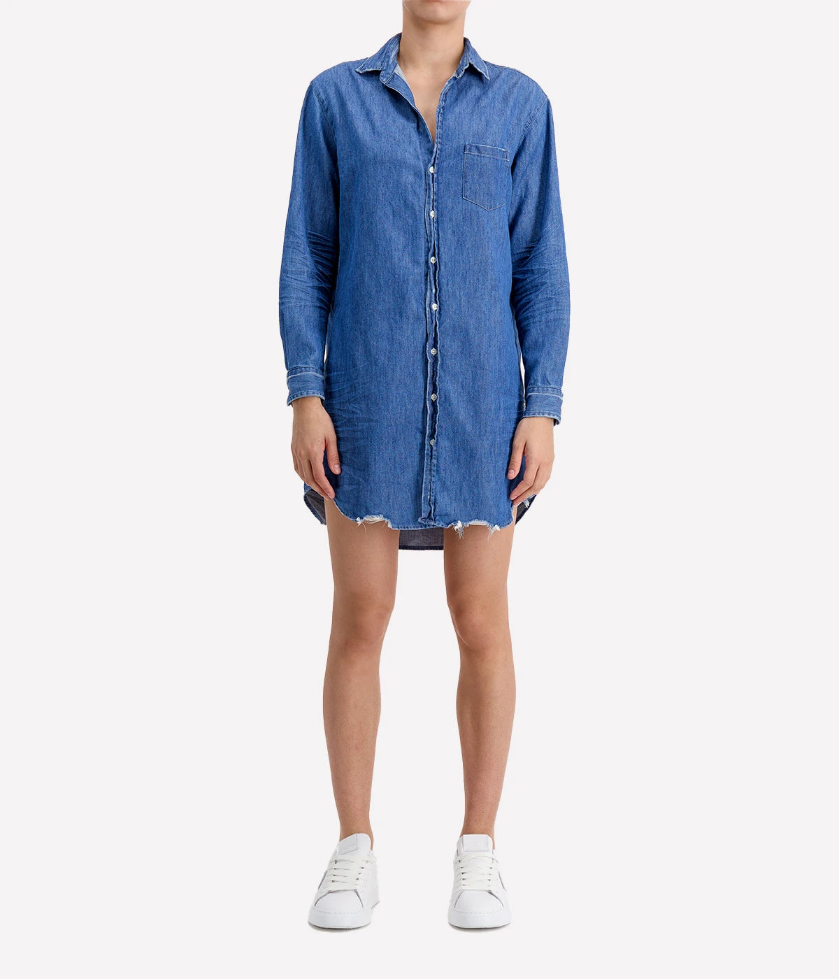 Mary Woven Denim Button-Up Dress by Frank & Eileen – Classic Chambray Shirt Dress in 100% Italian Cotton, Hand-Dyed and Distressed