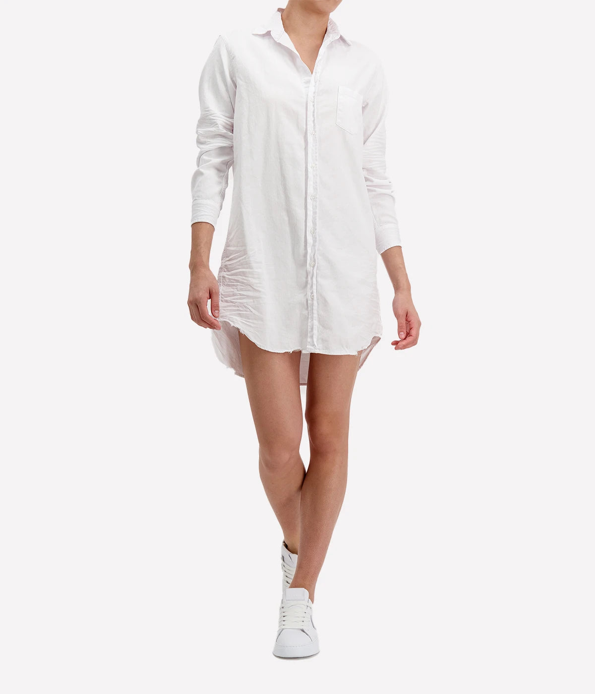 Mary Woven Denim Button Up Dress in White Tattered Denim