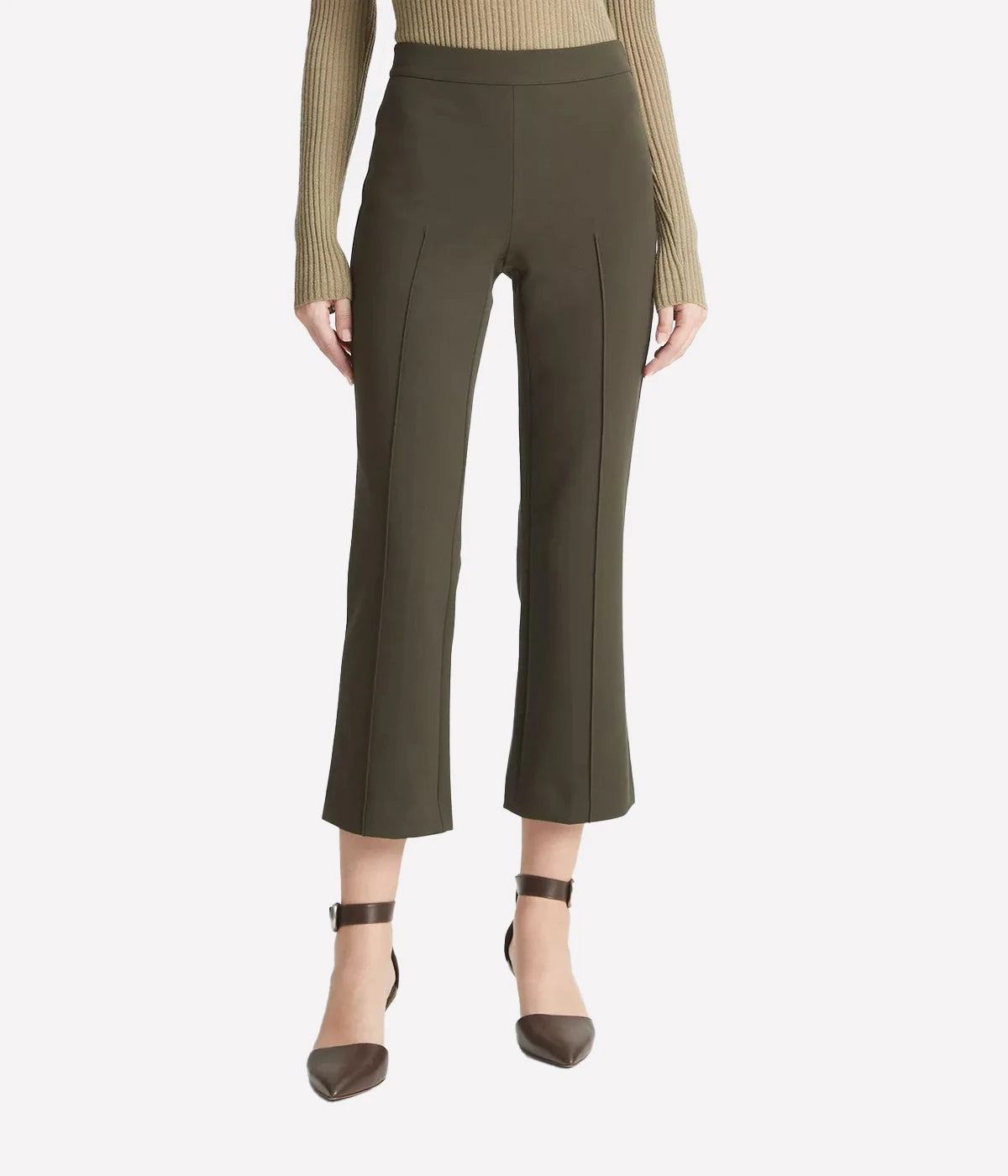 Mid Rise Pin Tuck Crop Flare Pant in Eden