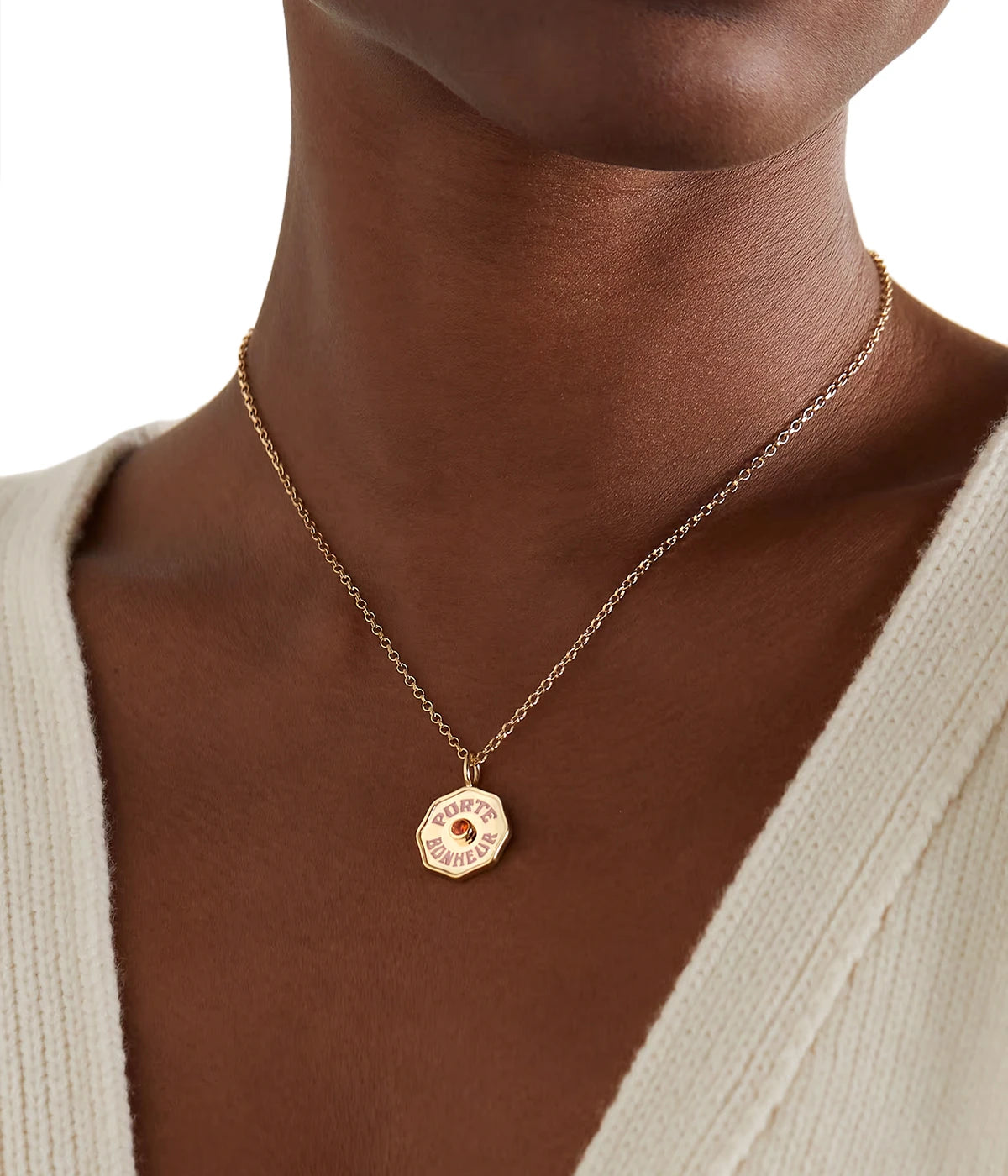 Mini PB Charm & Polo Chain in Pink Enamel Orange Sapphire