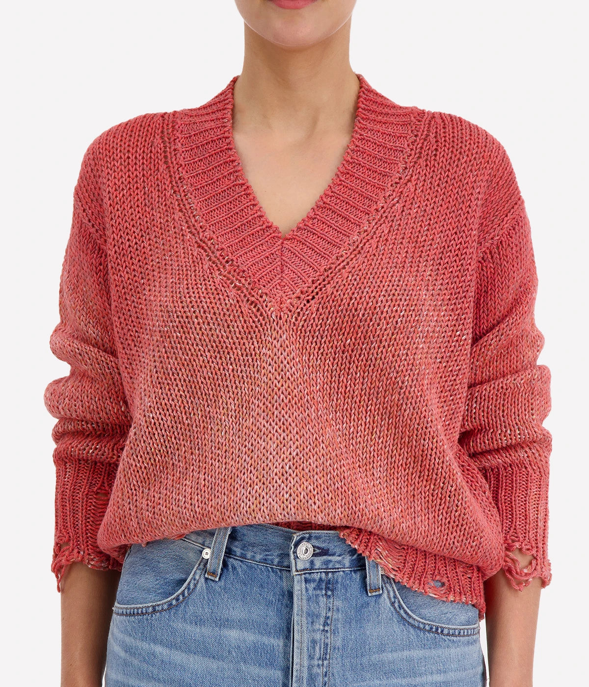 Mouline Cotton V Neck Pullover in Alba
