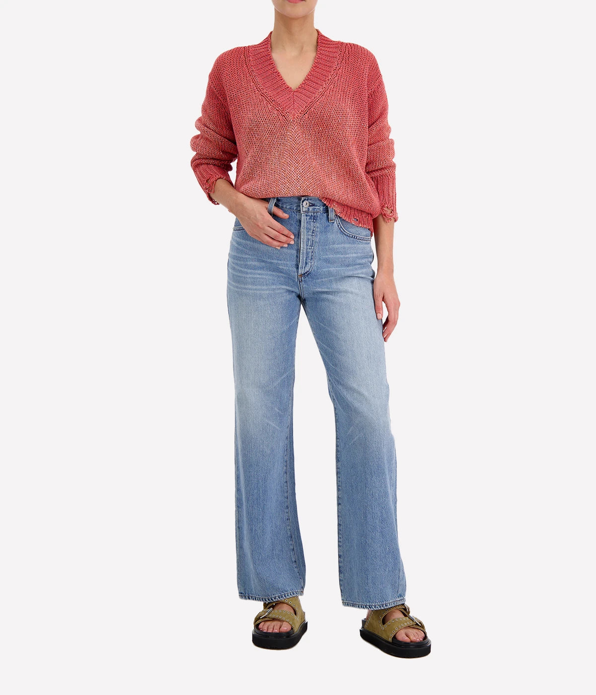 Mouline Cotton V Neck Pullover in Alba