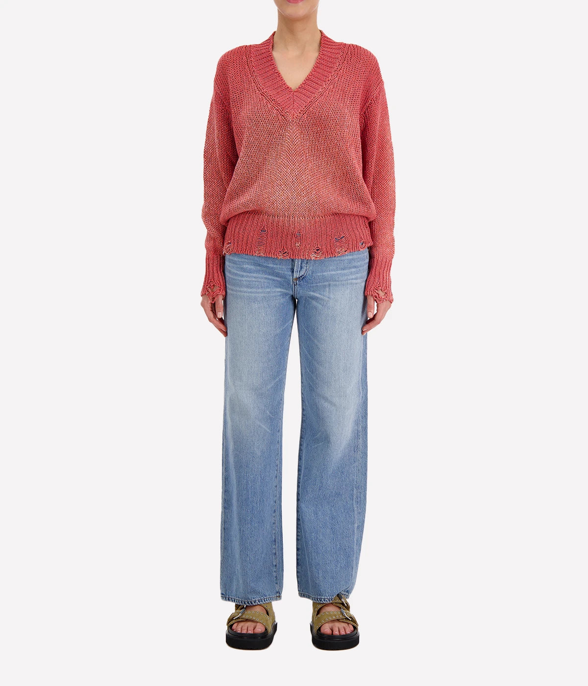 Mouline Cotton V Neck Pullover in Alba