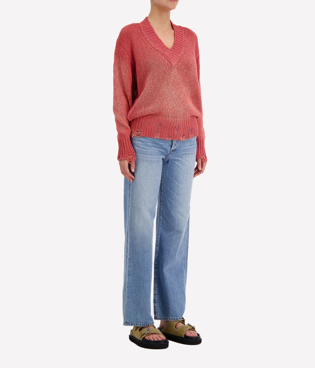 Mouline Cotton V Neck Pullover in Alba